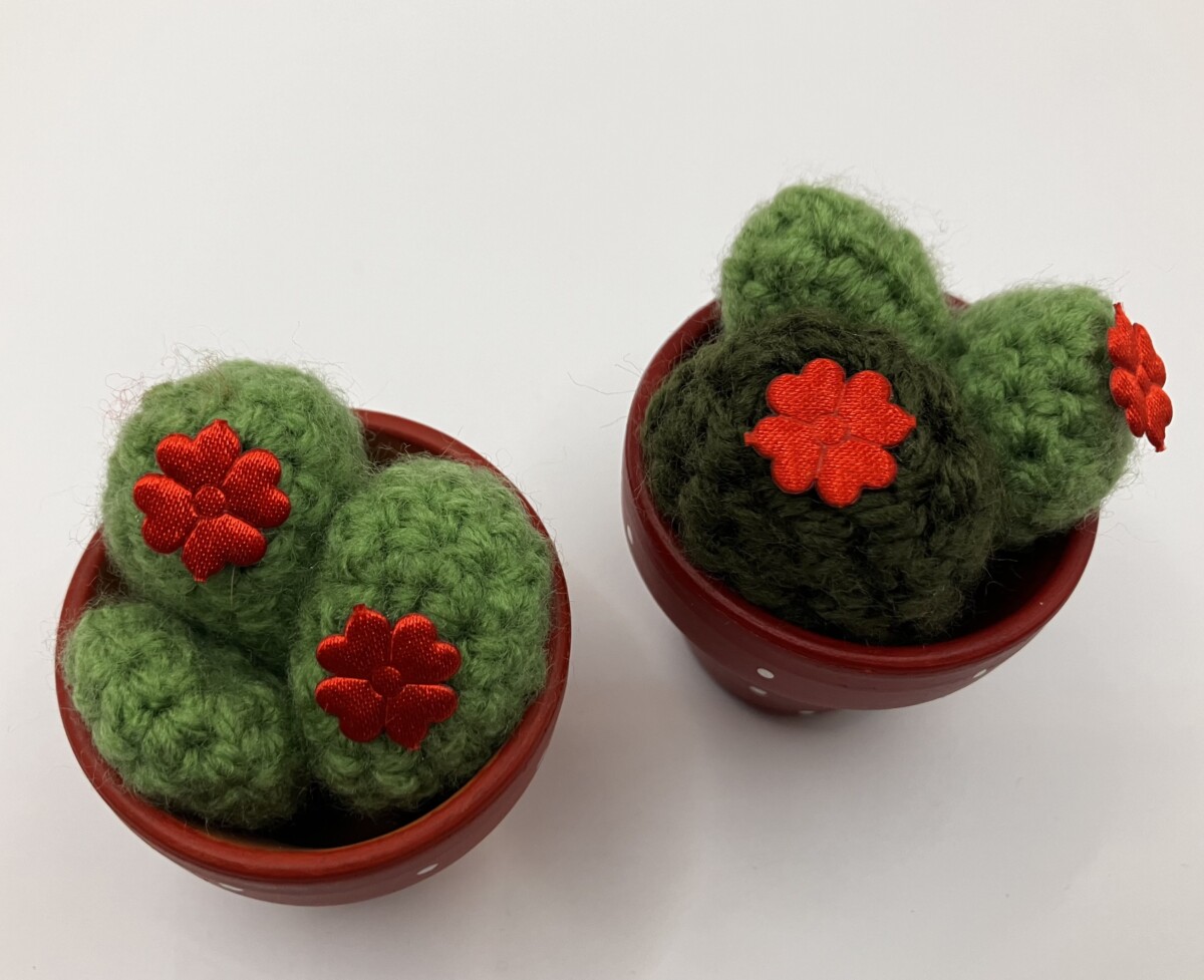 Set van twee rood/witte minipotjes met gehaakte cactussen - Afbeelding 4