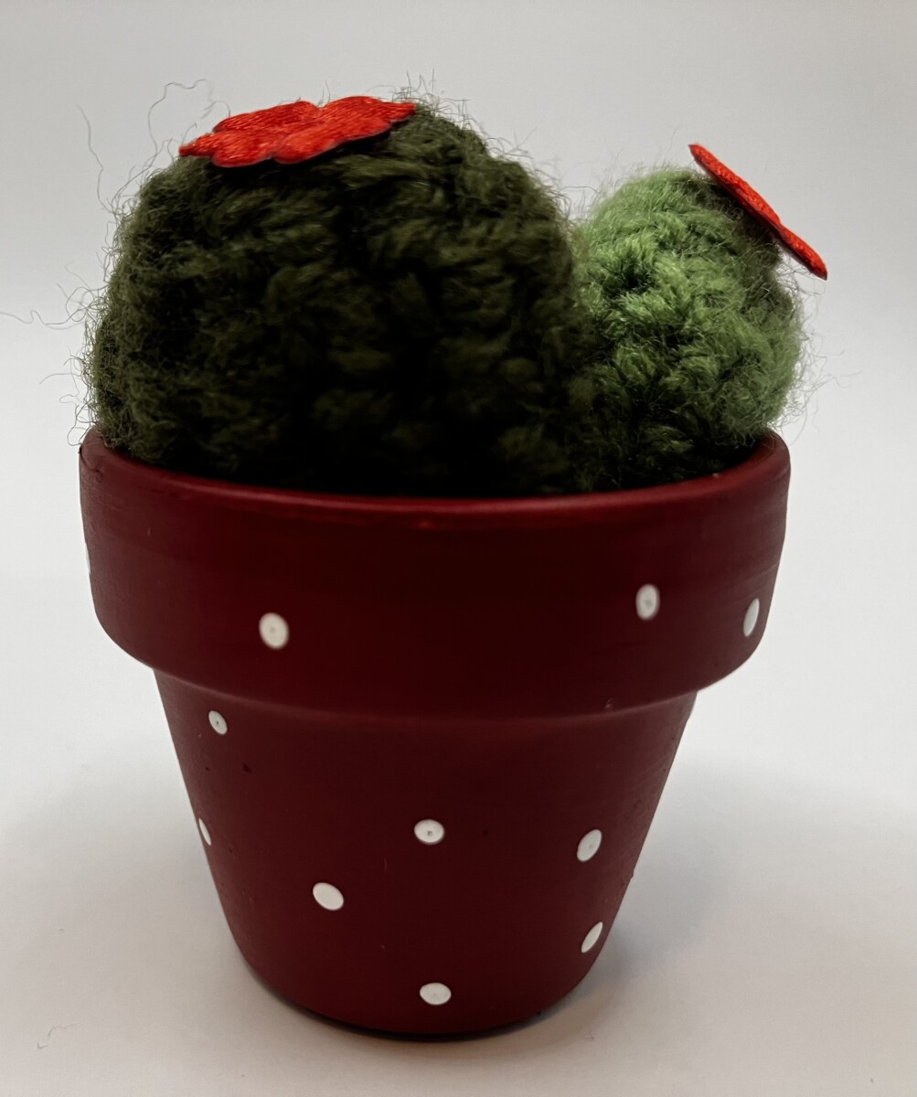 Set van twee rood/witte minipotjes met gehaakte cactussen - Afbeelding 3