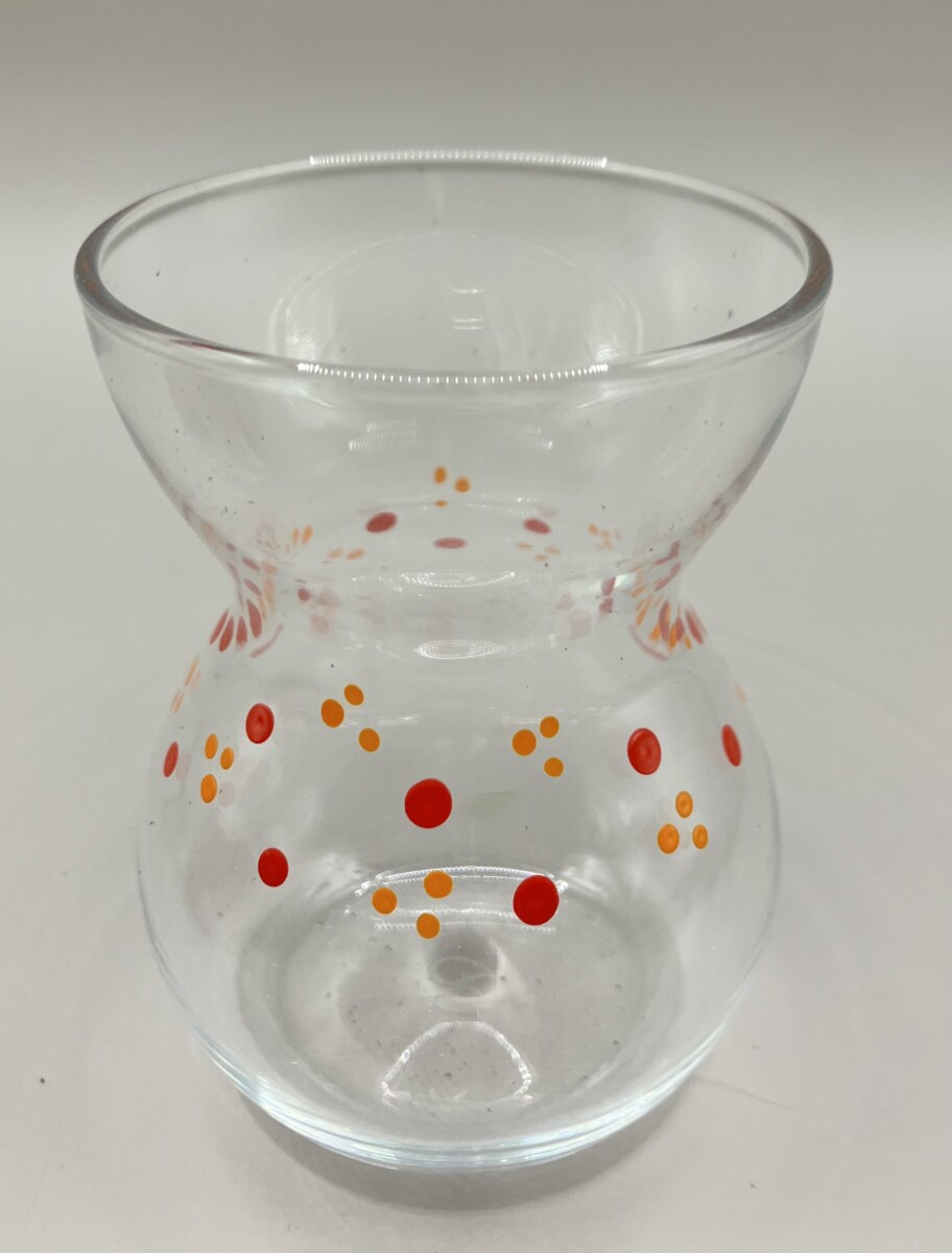 Vaasje van glas met rood/oranje stippen en bloemen - Afbeelding 3