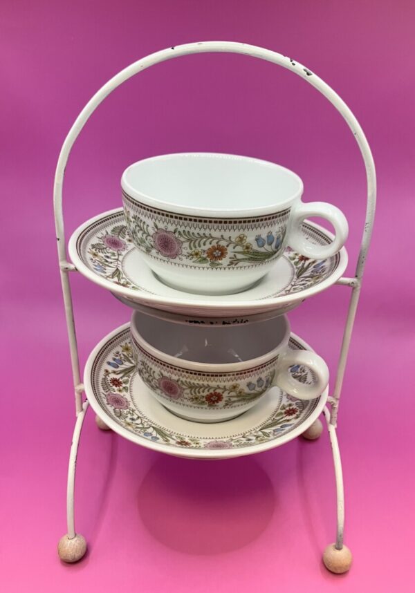Kleine vintage etagère, tweelaags met kop en schotels - Afbeelding 5
