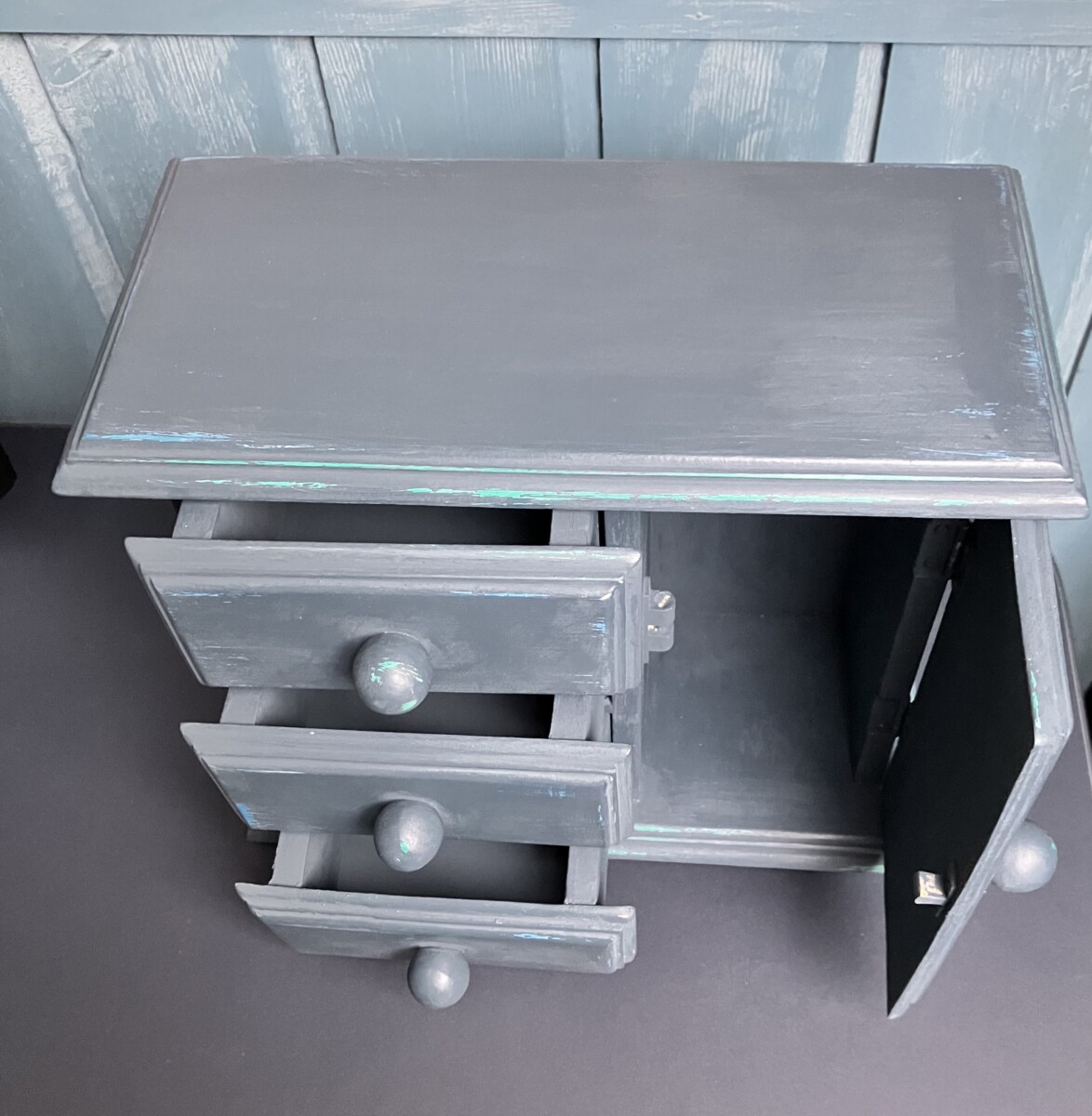 Vintage mini houten ladekastje in blauw - Afbeelding 2