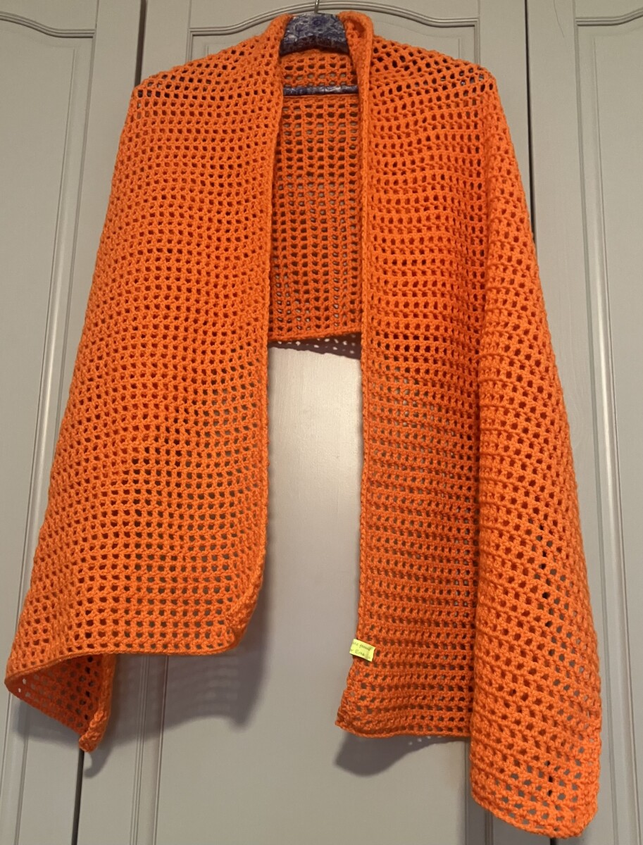 Brede omslagdoek of dubbele sjaal in fel oranje - Afbeelding 3